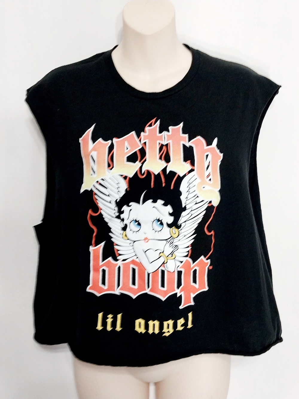 🔵BOGO FREE🔵 Betty Boop Cut Off T-Shirt Tank Raw Hem Sz XL